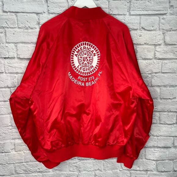 Vintage Auburn Sportswear Nylon Red Jacket XL American Legion Maderia Beach FL